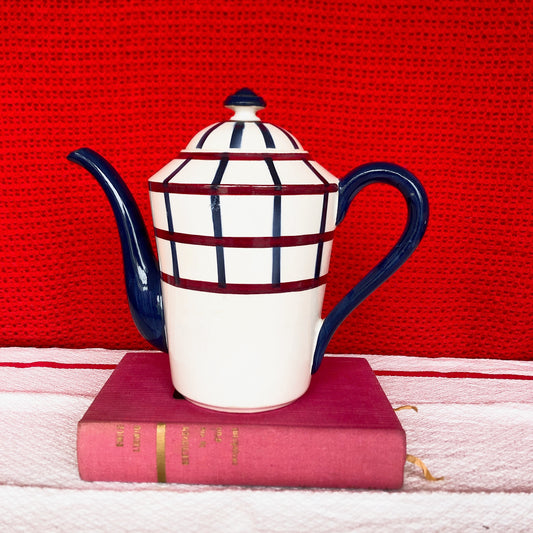 ご予約済クレイユモントロー HBCM Béarn バスク柄 コーヒー/ティポット 1500ML「ボルドー・ダークブルー」フランスアンティーク ブロカント 蚤の市