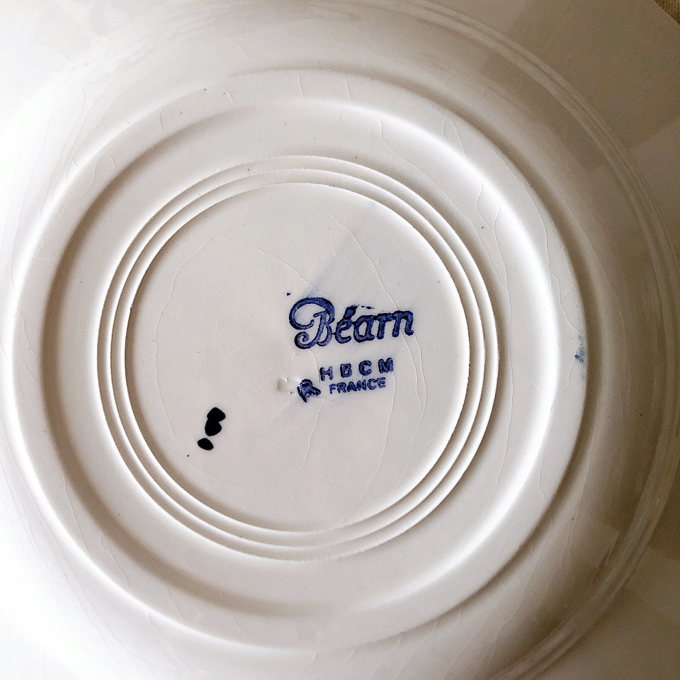 フランスアンティーク HBCM Béarn クレイユモントロー バスク柄 スーププレート /深皿 c「マロンxブルー」 フランスアンティーク食器 ブロカント 蚤の市