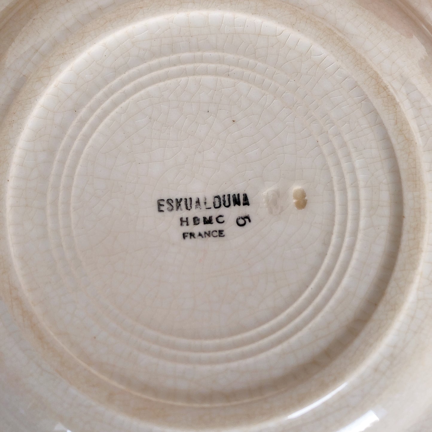 クレイユエモントロー HBCM ベアン ESKUALDUNA バスク柄スーププレート/深皿 B フランスアンティーク食器 バスク柄アンティーク ブロカント 蚤の市