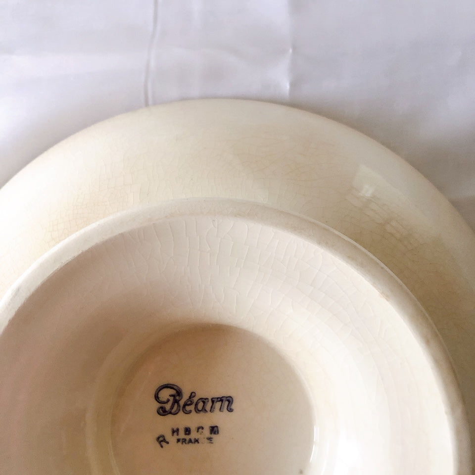 HBCM Béarn クレイユモントロー バスク柄 コンポート皿 コンポティエ ケーキスタンド「レッドxブルー」フランスアンティーク食器 ブロカント 蚤の市