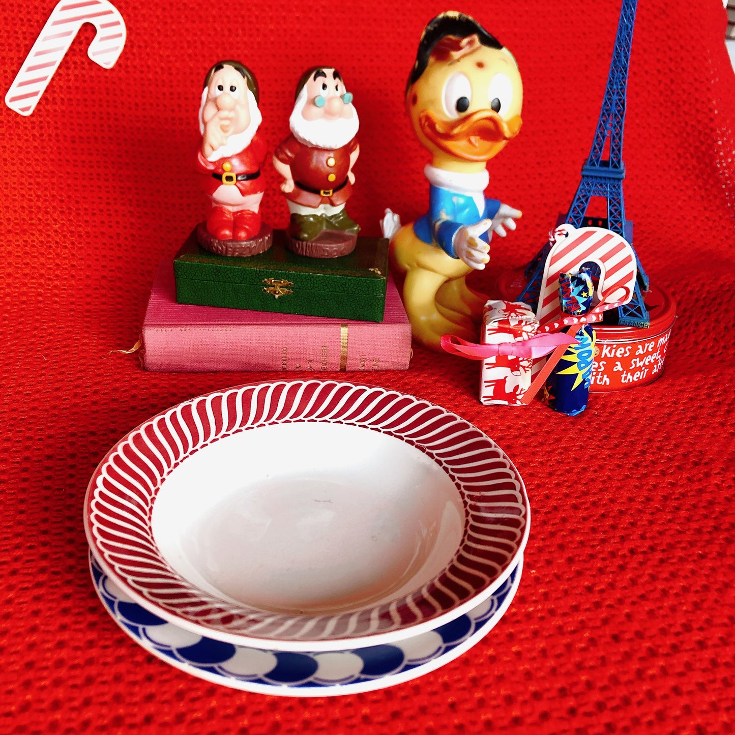 ディゴワンサルグミンヌ Digoin&sarregumines スーププレート/深皿 ”JACQUOT” レッド フランスアンティーク食器 ブロカント 蚤の市