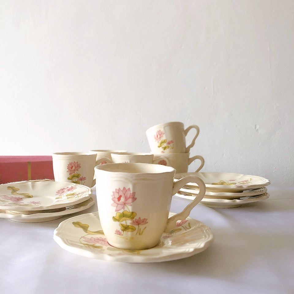 ディゴワンサルグミンヌ Digoin&sarreguemines Lotus ロチュス コーヒー/ティーポット&カップ&ソーサー フランスアンティーク食器 ブロカントアンティーク 蚤の市