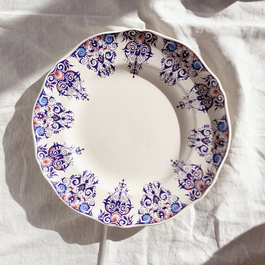 サンタマン VIEUX ROUEN 花リムディナープレート 平皿 フランスアンティーク食器 ブロカント 蚤の市