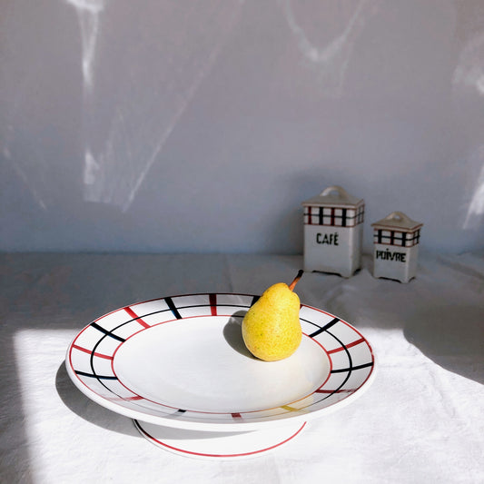 サンタマン窯 St Amand 『Lou Basquez』バスク柄のコンポティエ/ケーキスタンド 「ボルドーxダークブルー」フランスアンティーク食器 ブロカント 蚤の市