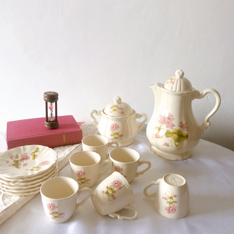 ディゴワンサルグミンヌ Digoin&sarreguemines Lotus ロチュス コーヒー/ティーポット&カップ&ソーサー フランスアンティーク食器 ブロカントアンティーク 蚤の市