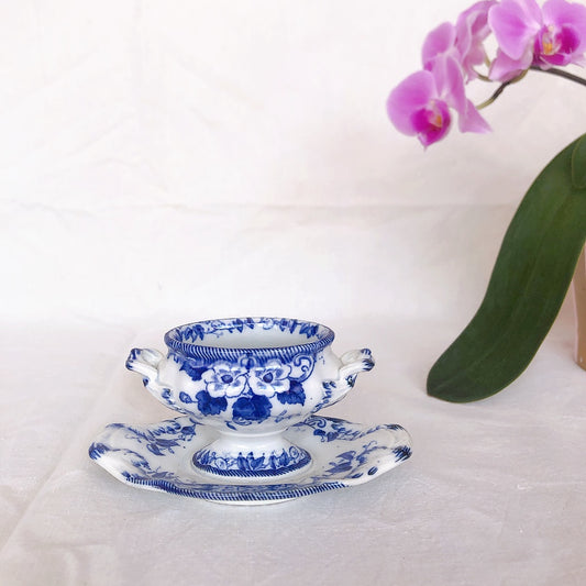 フランスアンティーク クレイユモントロー 『フローラ』ディネットソーシエール ブルー アンティーク食器 フランスブロカント・蚤の市