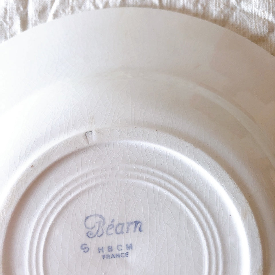 フランスアンティーク HBCM Béarn クレイユモントロー バスク柄 スーププレート /深皿 A「マロンxブルー」 フランスアンティーク食器 ブロカント 蚤の市
