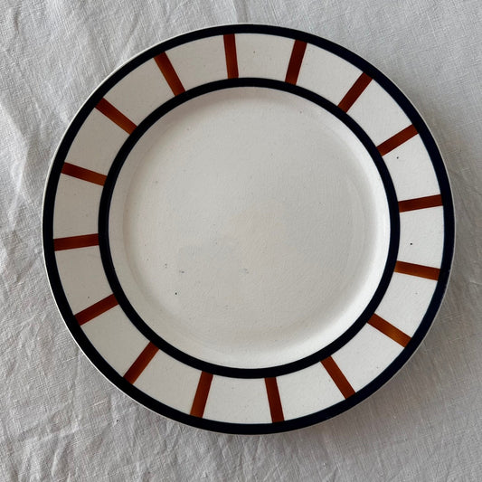 ご予約 フランスアンティーク HBCM Béarn クレイユモントロー バスク柄 ディナープレート /平皿「マロンxダークブルー」 他バスク柄食器お纏め フランスアンティーク食器 ブロカント 蚤の市