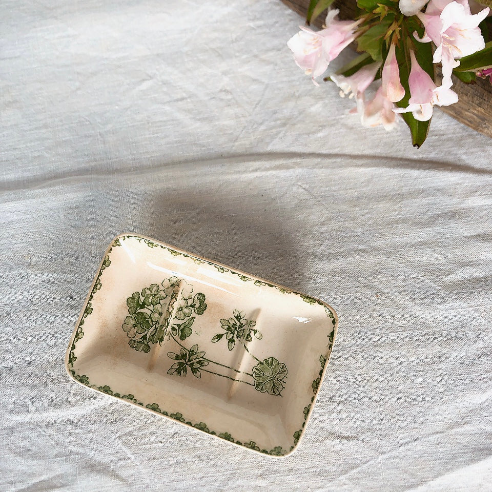 U&Cサルグミンヌ ”GERANIUM” ゼラニウム ソープディッシュ&トゥースブラシディッシュセット フランスアンティーク食器 ブロカント 蚤の市