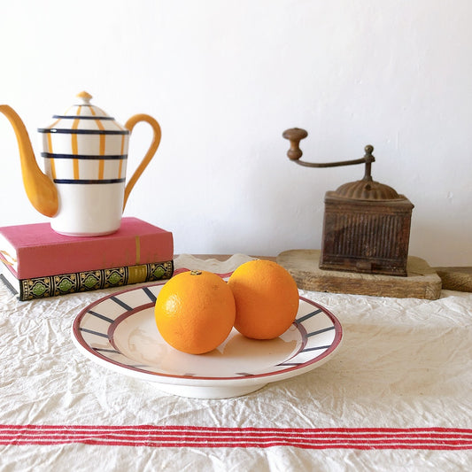 ご予約済 HBCM Béarn ベアン クレイユモントロー b バスク柄 コンポート皿 コンポティエ ケーキスタンド「レッドxブルー」 フランスアンティーク食器 ブロカント 蚤の市 バスク柄アンティーク