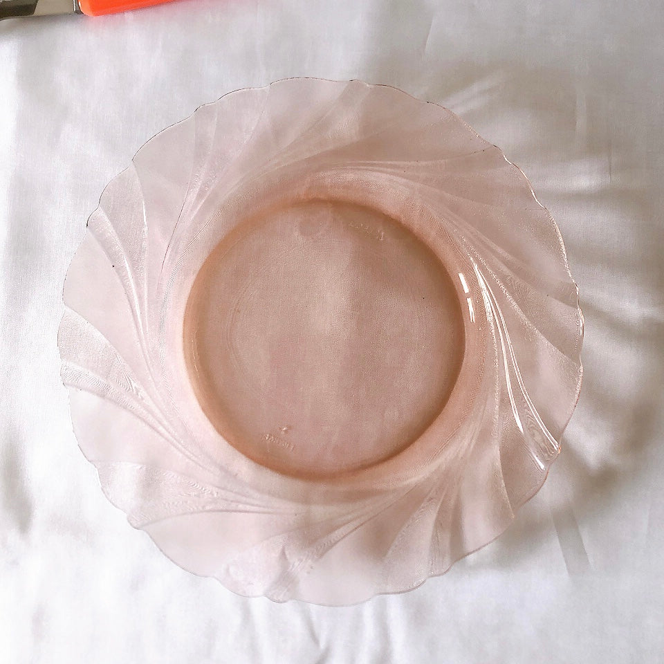 フランス ヴェレコ社 花リムガラスプレート ピンク フランスアンティーク ビンテージ食器・皿・プレート ブロカント