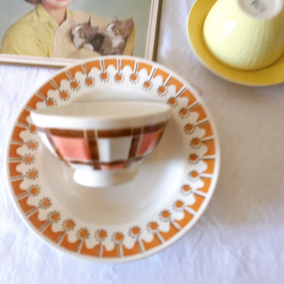 ご予約フランス アンティークカフェオレボウル ピンクxマロン アンティーク食器 ヴィンテージ食器 ブロカントアンティーク 蚤の市