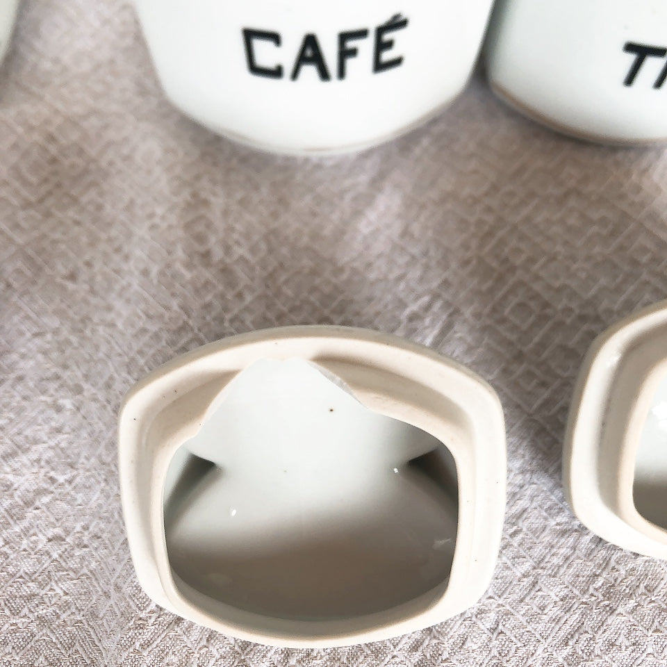 フランスアンティーク 陶器キャニスター ローズ柄ブルー 4点セット フランスアンティーク食器 ブロカント 蚤の市
