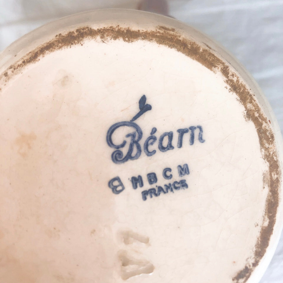 クレイユモントロー HBCM Béarn バスク柄 コーヒーポット「マロン&ブルー」フランスアンティーク食器 バスク柄プレート ブロカント 蚤の市