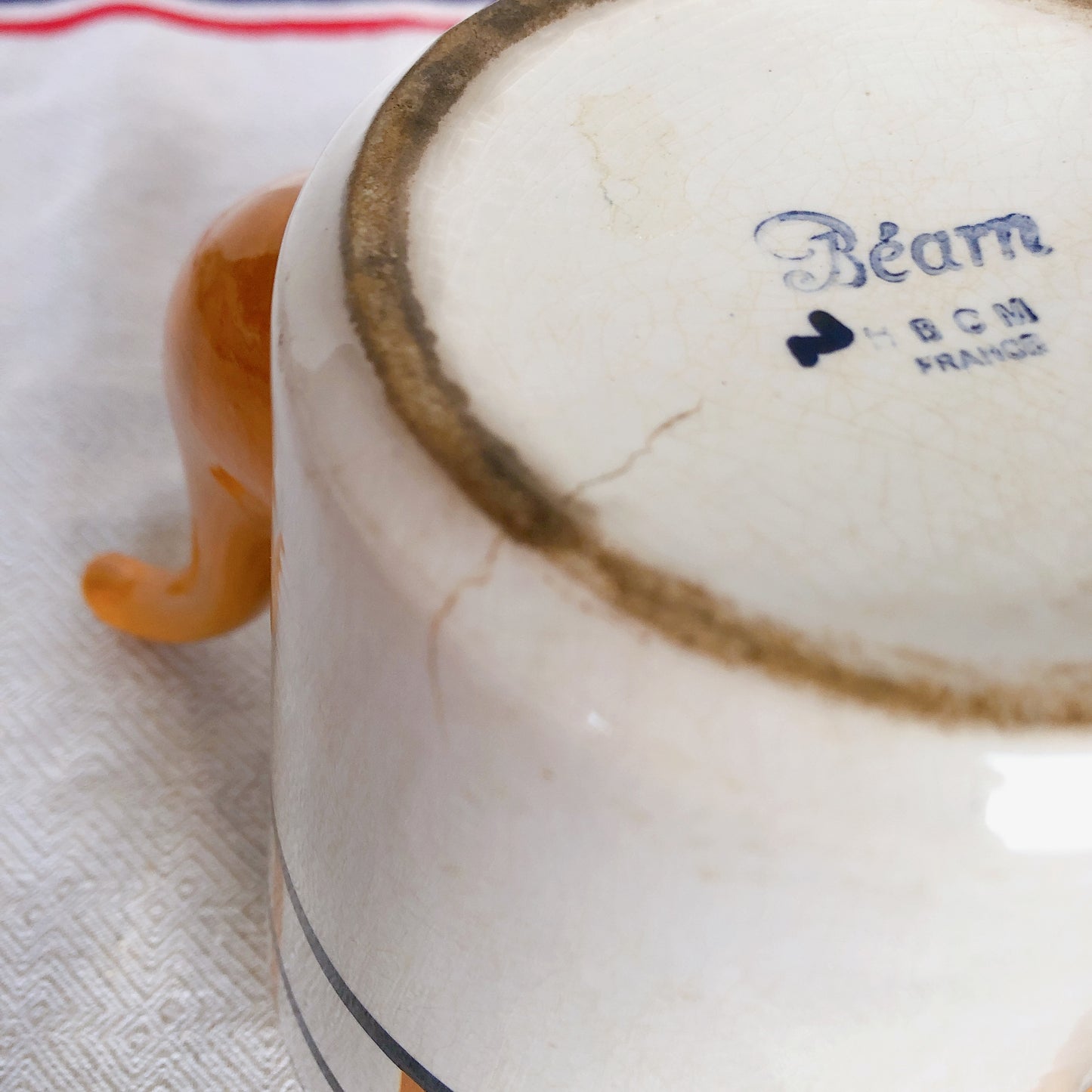 クレイユモントロー HBCM Béarn バスク柄 コーヒー/ティポット「イエロー・ダークブルー」フランスアンティーク ブロカント 蚤の市 バスク柄アンティーク