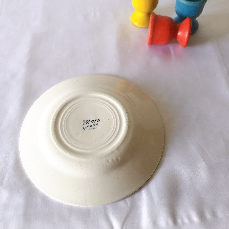 フランスアンティーク HBCM Béarn クレイユエモントロー バスク柄デザートプレート 18.3cm レッドxブルー フランスアンティーク食器 ブロカント 蚤の市