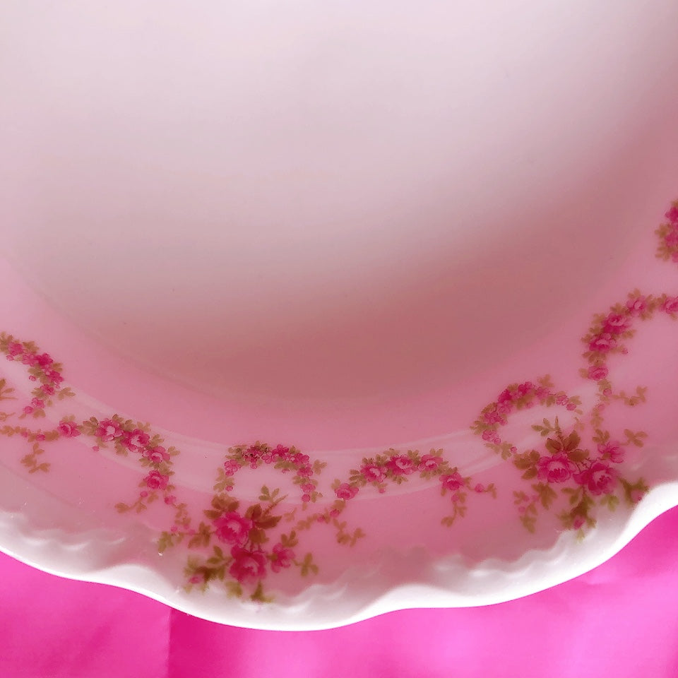 フランスアンティーク リモージュ コンポティエ コンポ―ト皿 ピンク花柄 アンティーク食器 フランスブロカント・蚤の市