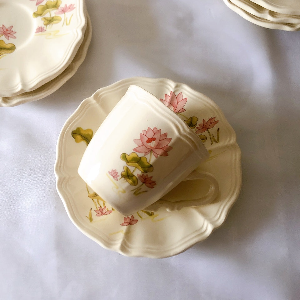 ディゴワンサルグミンヌ Digoin&sarreguemines Lotus ロチュス コーヒー/ティーポット&カップ&ソーサー フランスアンティーク食器 ブロカントアンティーク 蚤の市