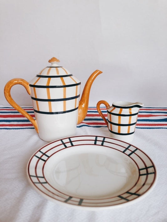 (ご予約済)クレイユモントロー HBCM Béarn バスク柄 9点 フランスアンティーク ブロカント 蚤の市