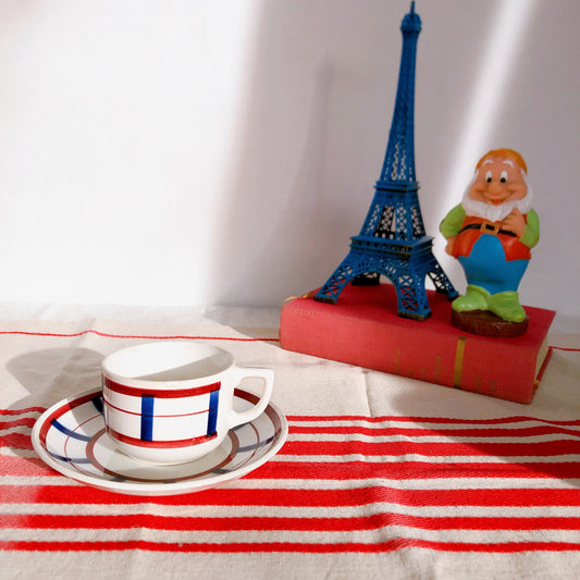 ディゴワンサルグミンヌ カップ&ソーサー B バスク柄 FANDANGO『ルージュ・マリン』フランスアンティーク食器 フランス 蚤の市