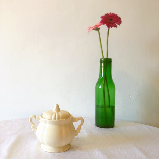 ディゴワンサルグミンヌ Digoin&sarreguemines 花リム シュガーポット フランスアンティーク食器 フランス蚤の市・ブロカント