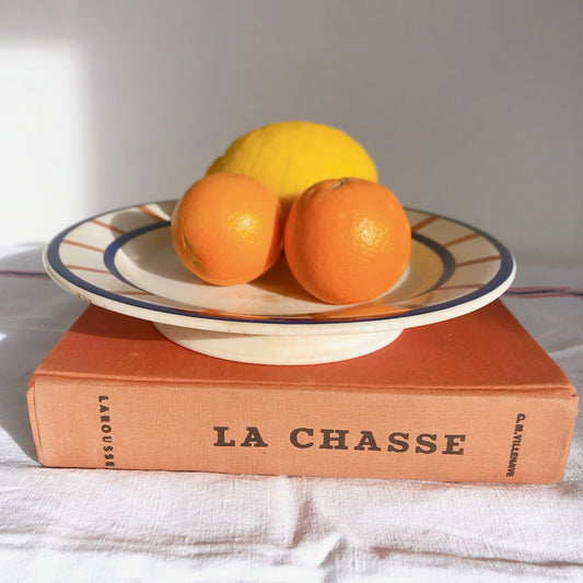 ご予約 HBCM Béarn ベアン クレイユモントロー バスク柄 コンポート皿 コンポティエ ケーキスタンド「マロンxブルー」a フランスアンティーク食器 ブロカント 蚤の市 バスク柄アンティーク