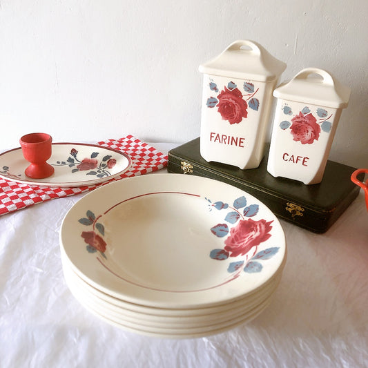 フランスアンティーク バドンヴィレー バラ柄スーププレート 深皿 フランスアンティーク食器 ブロカントアンティーク 蚤の市