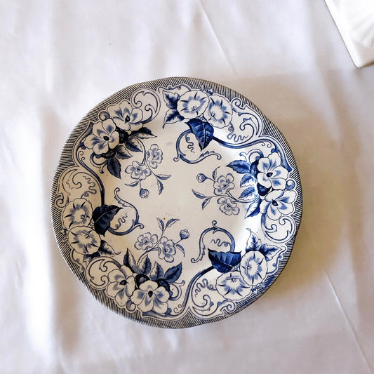 フランスアンティーク クレイユモントロー 『フローラ』ディナープレート・平皿 b ブルー アンティーク食器 ブロカントアンティーク 蚤の市