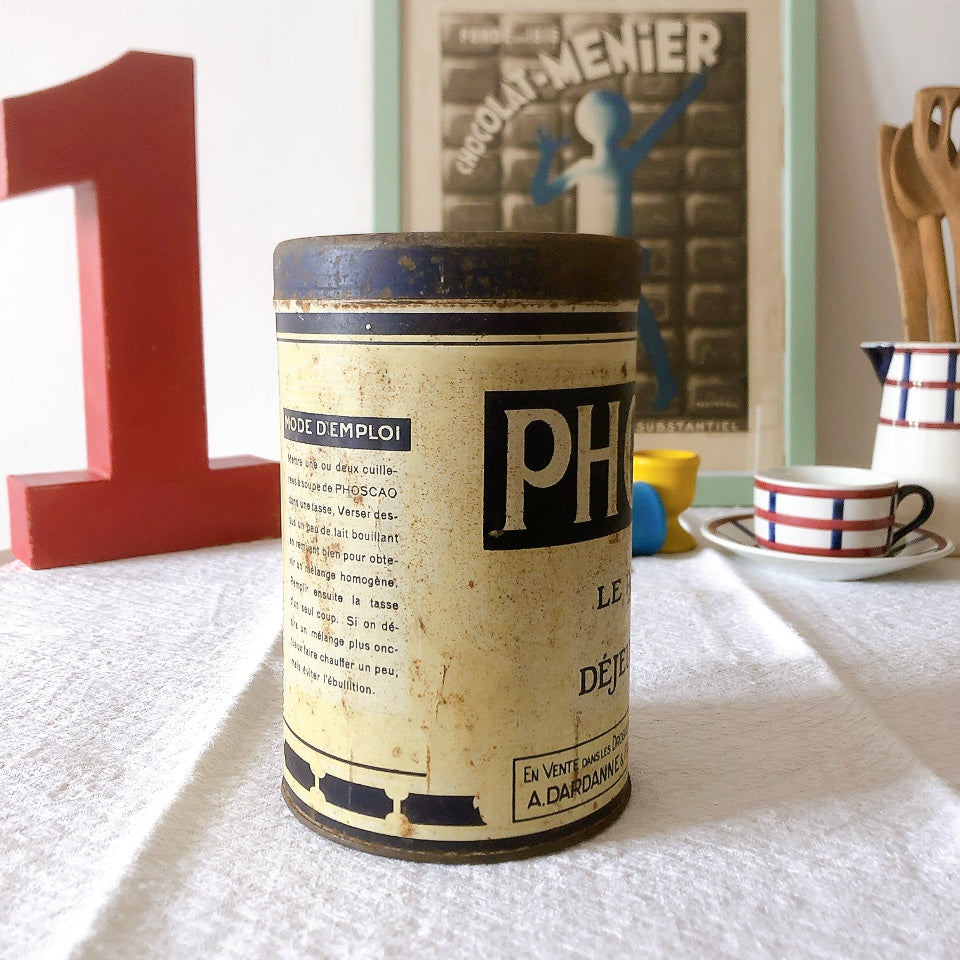 フランスアンティーク PHOSCAO フォスカオ TIN缶 "CHOCOLAT AU LAIT EN POUDRE(ココア)" フランスアンティーク・ヴィンテージ雑貨 ブロカント・蚤の市