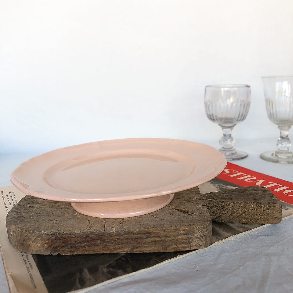 ビレロイ&ボッホ 花リムケーキスタンド コンポティエ コンポート皿 ピンク フランスアンティーク食器 ブロカント 蚤の市