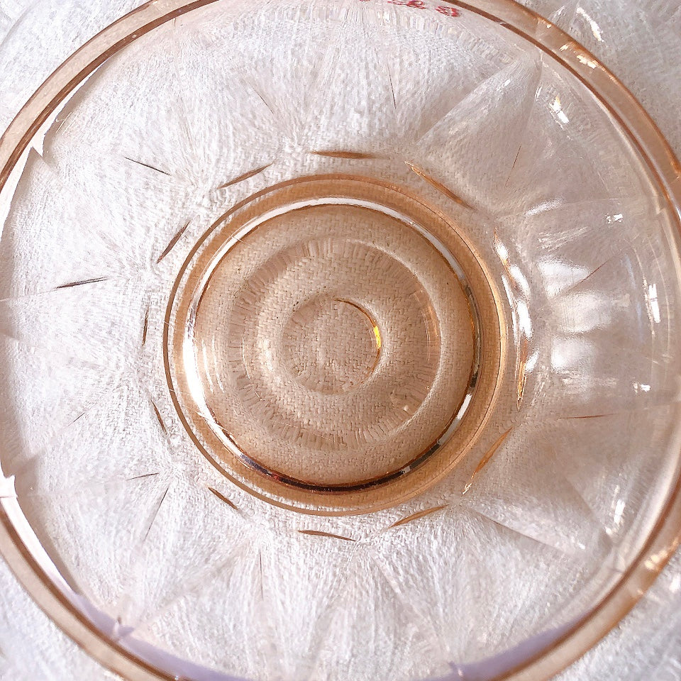 フランス ヴェレコ社 花リムガラスボウル ピンク フランスアンティーク ビンテージ食器・皿・プレート ブロカント
