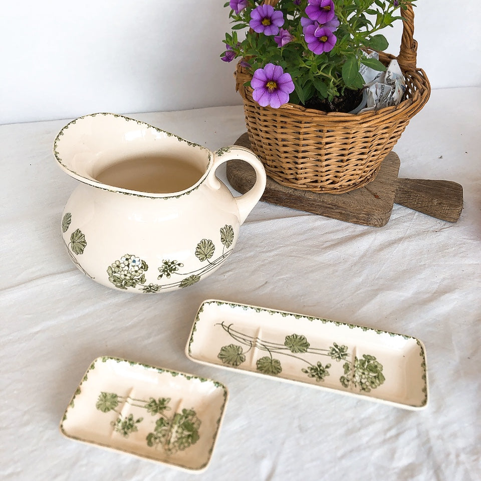 U&Cサルグミンヌ ”GERANIUM” ゼラニウム ソープディッシュ&トゥースブラシディッシュセット フランスアンティーク食器 ブロカント 蚤の市
