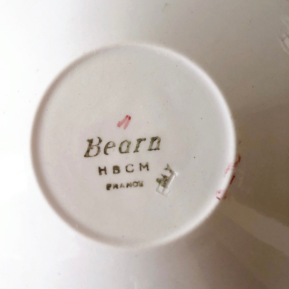 クレイユモントロー HBCM Béarn バスク柄カップ&ソーサー「レッドーxブルー」 フランスアンティーク食器 ブロカント バスク柄アンティーク