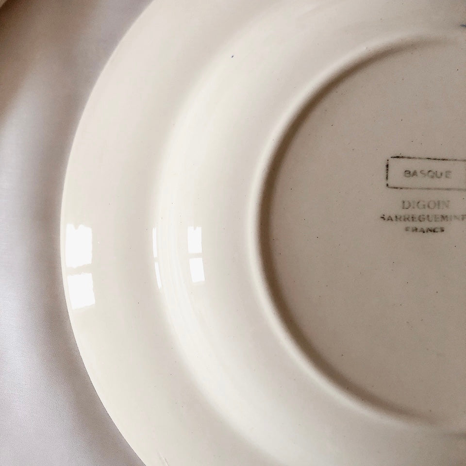 ディゴワンサルグミンヌ 『BASQUE』バスク柄 スーププレート 深皿 b ルージュ・マリンブルー フランスアンティーク食器 フランス蚤の市 ブロカントアンティーク