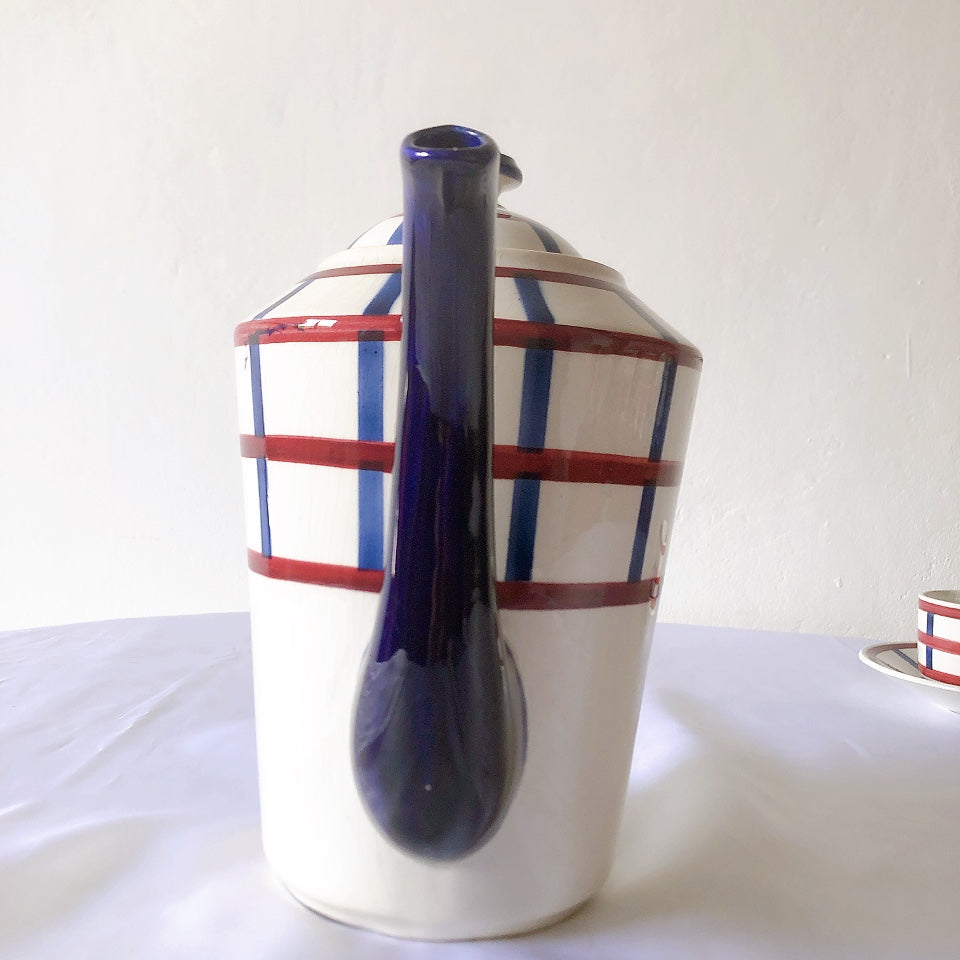 クレイユモントロー HBCM Béarn バスク柄 コーヒー/ティポット 1500ML「ボルドー・ダークブルー」フランスアンティーク ブロカント 蚤の市