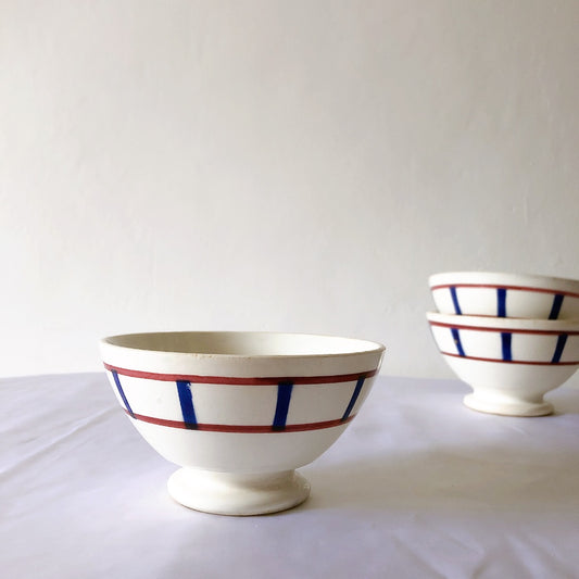 ご予約 ディゴワンサルグミンヌ バスク柄 カフェオレボール「レッドxブルー」 フランスアンティーク食器 ブロカント 蚤の市