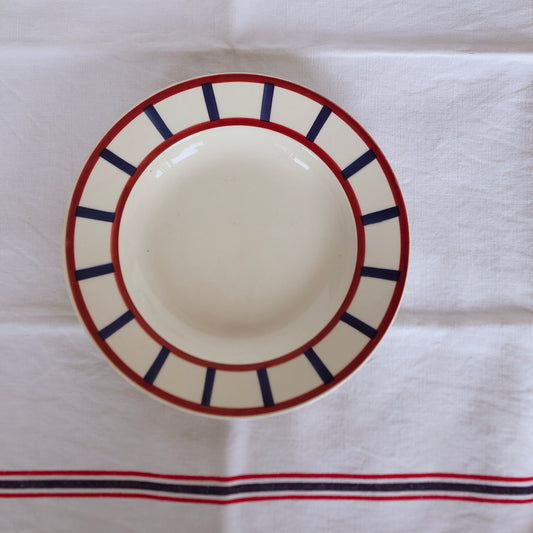 フランスアンティーク HBCM Béarn クレイユエモントロー バスク柄 スーププレート 23.3㎝「レッドxダークブルー」a フランスアンティーク食器 ブロカント 蚤の市