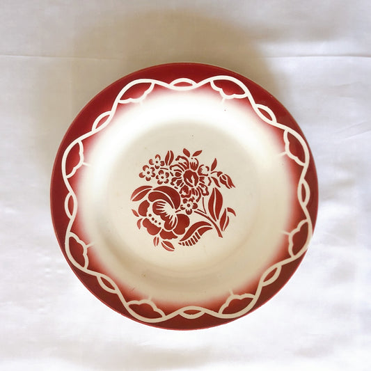 ディゴワンサルグミンヌ Digoin&sarregumines ”ODETTE” 平皿 C 赤 フランスアンティーク食器 ブロカント 蚤の市