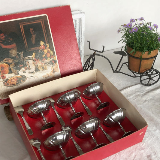 フランスアンティーク GUY DEGREENE(ギ・ドグレーヌ)社 花リム アイスクリームカップ&スプーン 6個セット フランスアンティーク食器 フランスブロカント 蚤の市