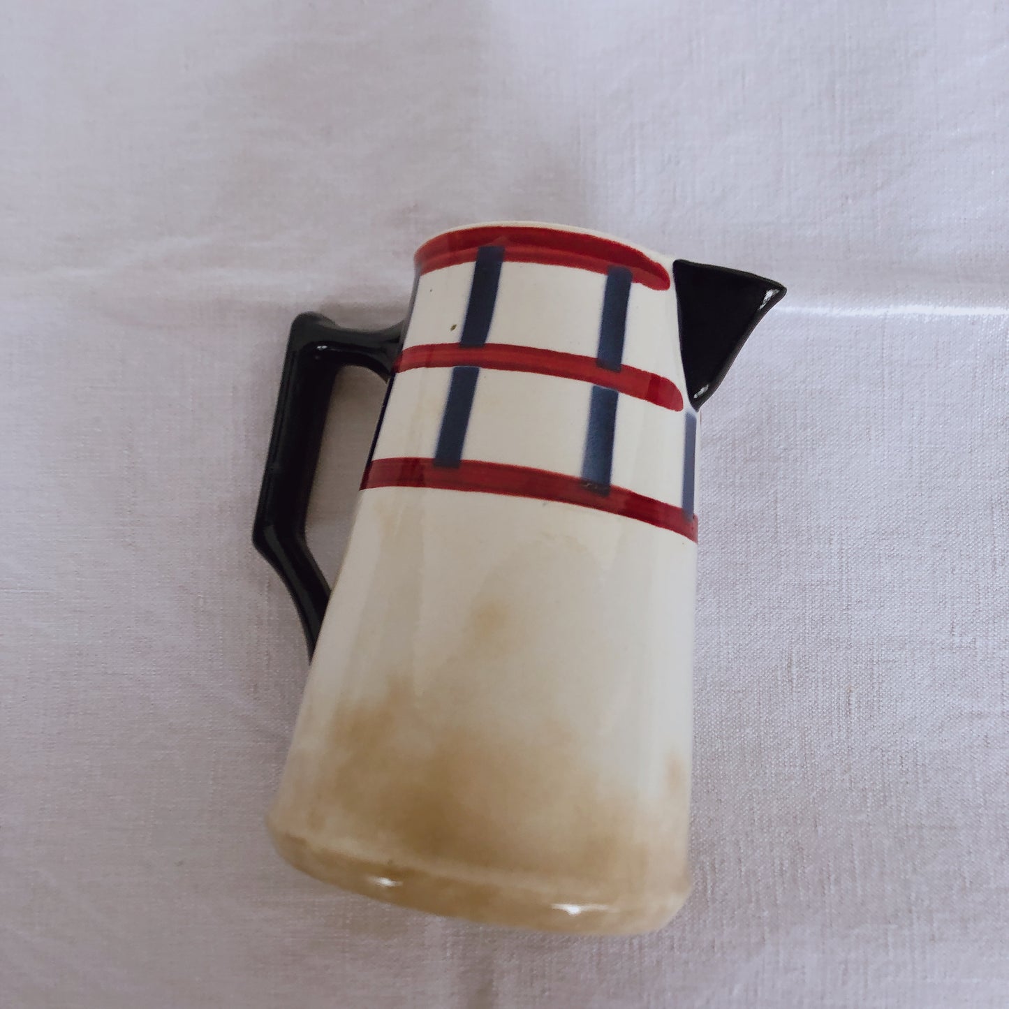 クレイユエモントロー HBCM Béarn バスク柄 ピシェ ミルクポット 400ML「ルージュ・マリン」B フランスアンティーク食器 ブロカント