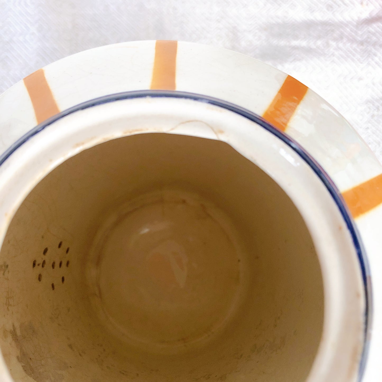 クレイユモントロー HBCM Béarn バスク柄 コーヒー/ティポット「イエロー・ダークブルー」フランスアンティーク ブロカント 蚤の市 バスク柄アンティーク
