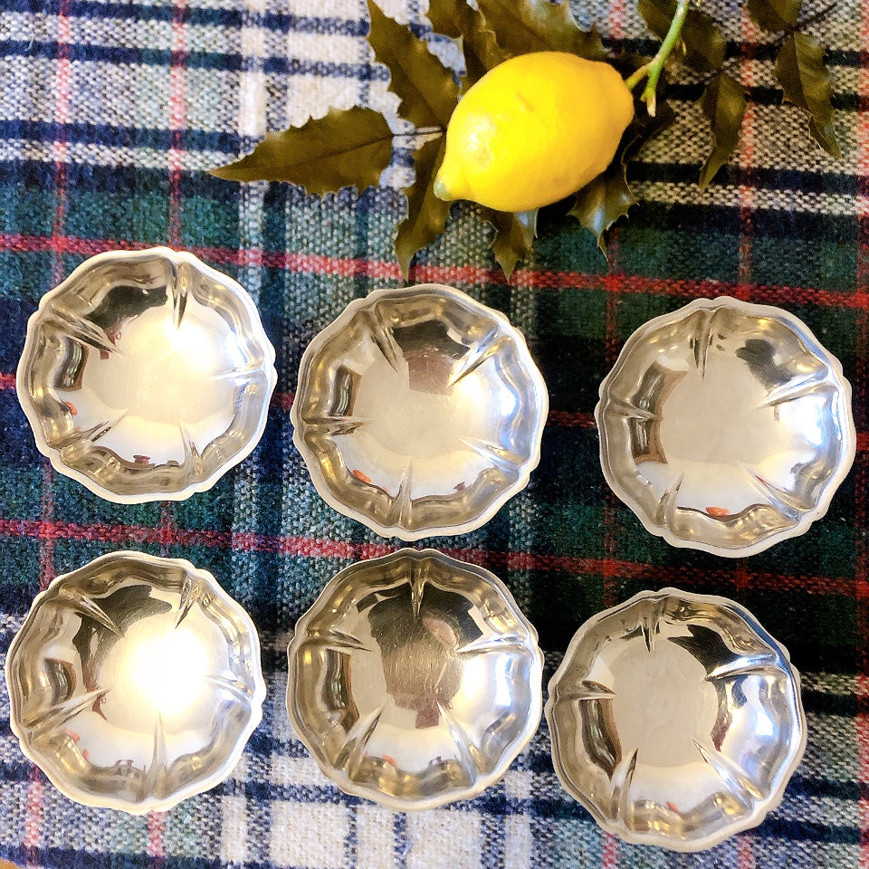 フランスアンティーク 花リムアイスクリームカップ イノックス 6個セット フランスアンティーク食器 ブロカントアンティークス 蚤の市