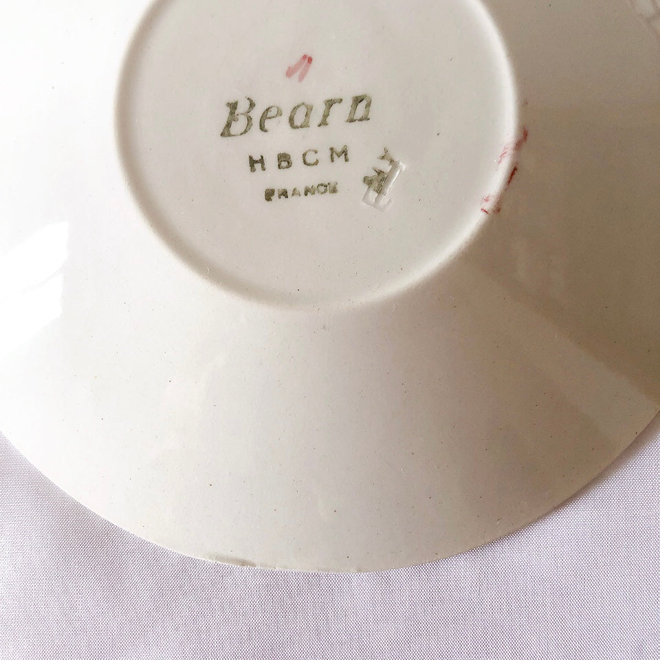 クレイユモントロー HBCM Béarn バスク柄カップ&ソーサー「レッドーxブルー」 フランスアンティーク食器 ブロカント バスク柄アンティーク