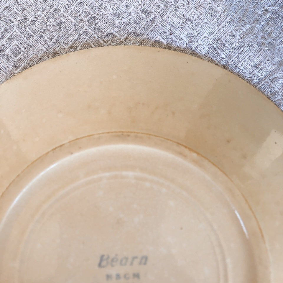 ご予約済 フランスアンティーク HBCM Béarn クレイユエモントロー バスク柄 デザートプレート 20.5㎝「レッドxダークブルー」A フランスアンティーク食器 ブロカント 蚤の市