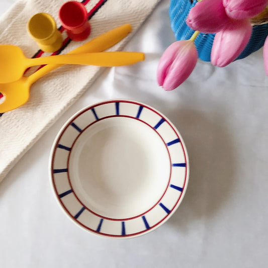 ディゴワンサルグミンヌ 『BASQUE』バスク柄 スーププレート 深皿 a ルージュ・マリンブルー フランスアンティーク食器 フランス蚤の市 ブロカントアンティーク