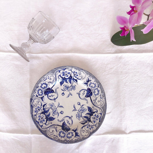 ご予約 フランスアンティーク クレイユモントロー 『フローラ』プレート・平皿 ブルー アンティーク食器 フランスブロカント・蚤の市