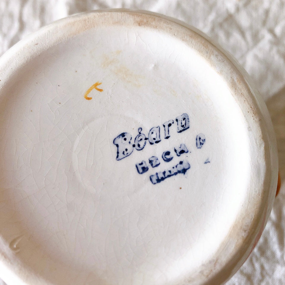 クレイユモントロー HBCM Béarn バスク柄ピシェ ピッチャー ミルクポット 250ML「オレンジ&ブルー」 フランスアンティーク食器 バスク柄プレート ブロカント 蚤の市