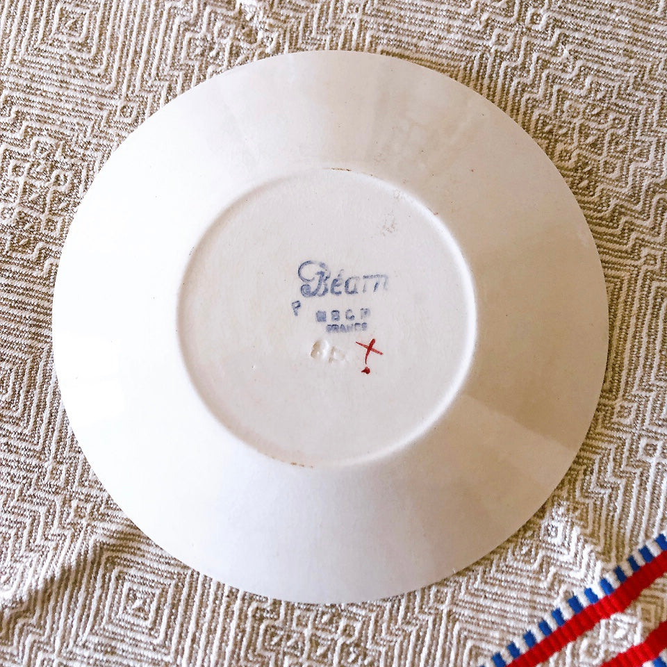 クレイユモントロー HBCM Béarn バスク柄 カップ&ソーサー「レッドーxブルー」A フランスアンティーク食器 ブロカントアンティーク 蚤の市