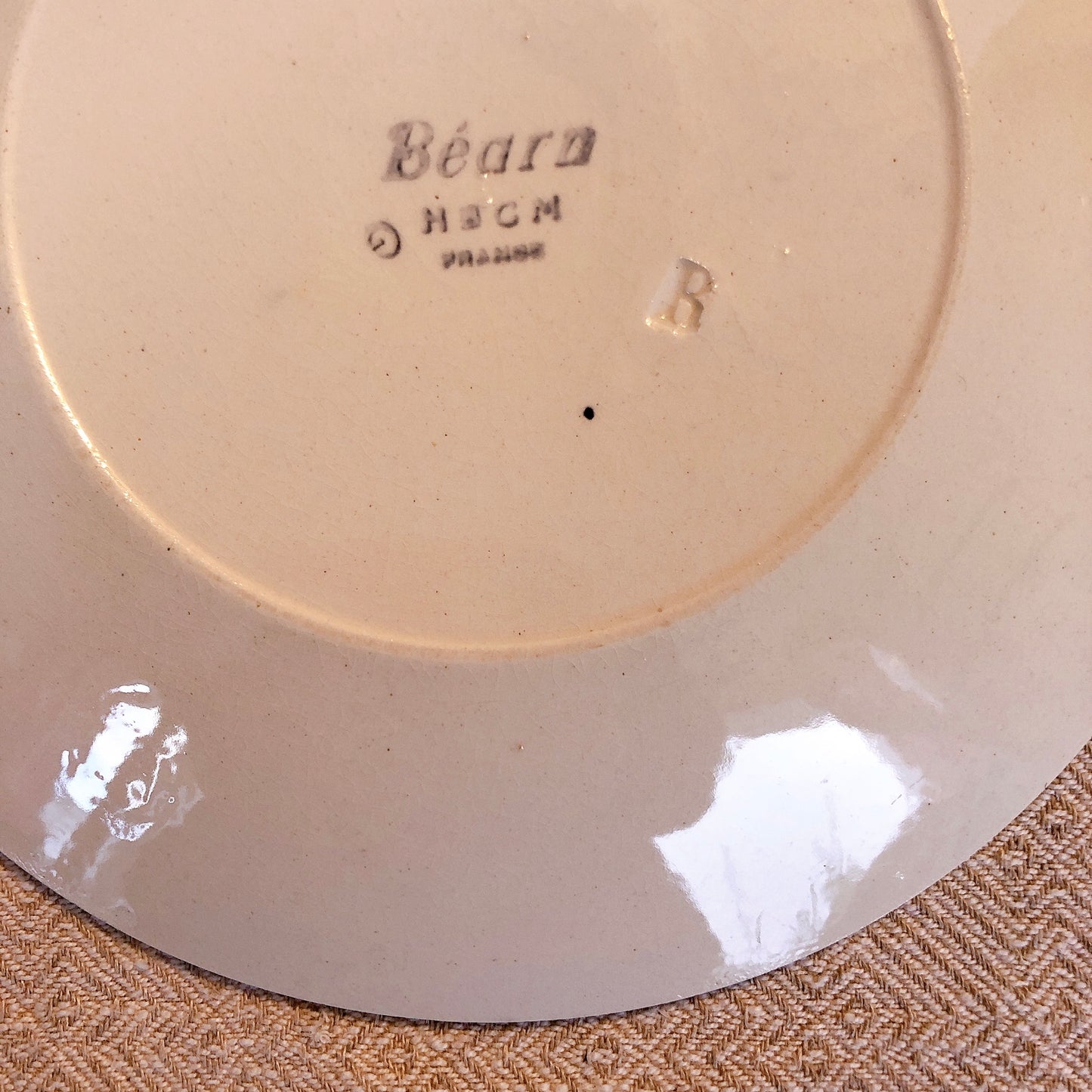 クレイユモントロー HBCM Béarn バスク柄カップ&ソーサー「イエローxブルー」 B フランスアンティーク食器 ブロカント バスク柄アンティーク