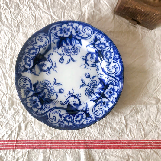 フランスアンティーク クレイユモントロー 『フローラ』ラウンドプレート 大皿 ブルー アンティーク食器 フランスブロカント・蚤の市